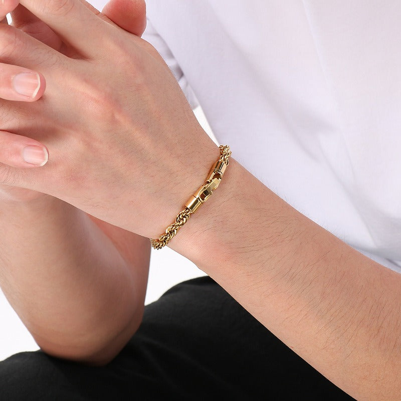 Kemstone Titanium Steel Rope Chain Bracelet & Necklace for Men – Hip Hop Twisted Link, 6 Colors KN299096-KFC