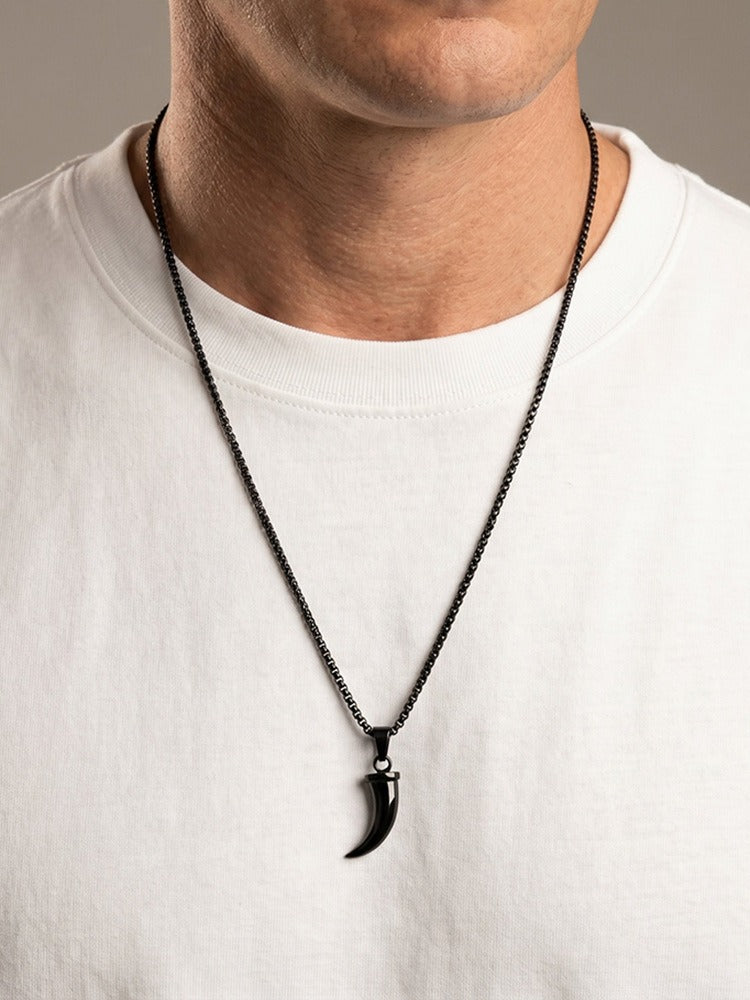 Kemstone Stainless Steel Horn Pendant Necklace for Men Punk Vintage Style PN2451