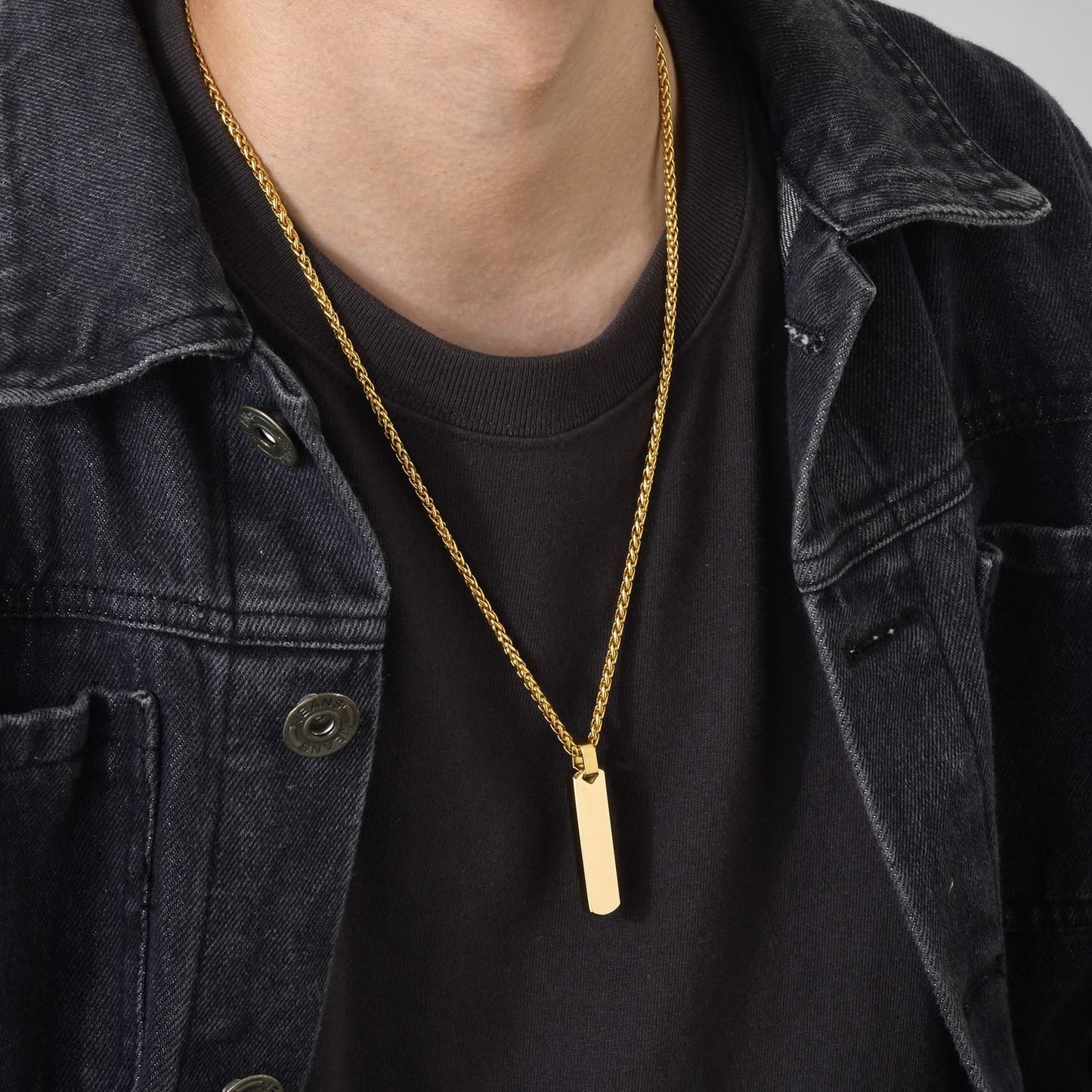 Collar con colgante de barra geométrica minimalista de acero inoxidable personalizable Kemstone - Joyería unisex personalizada para uso diario y regalos PN-1676