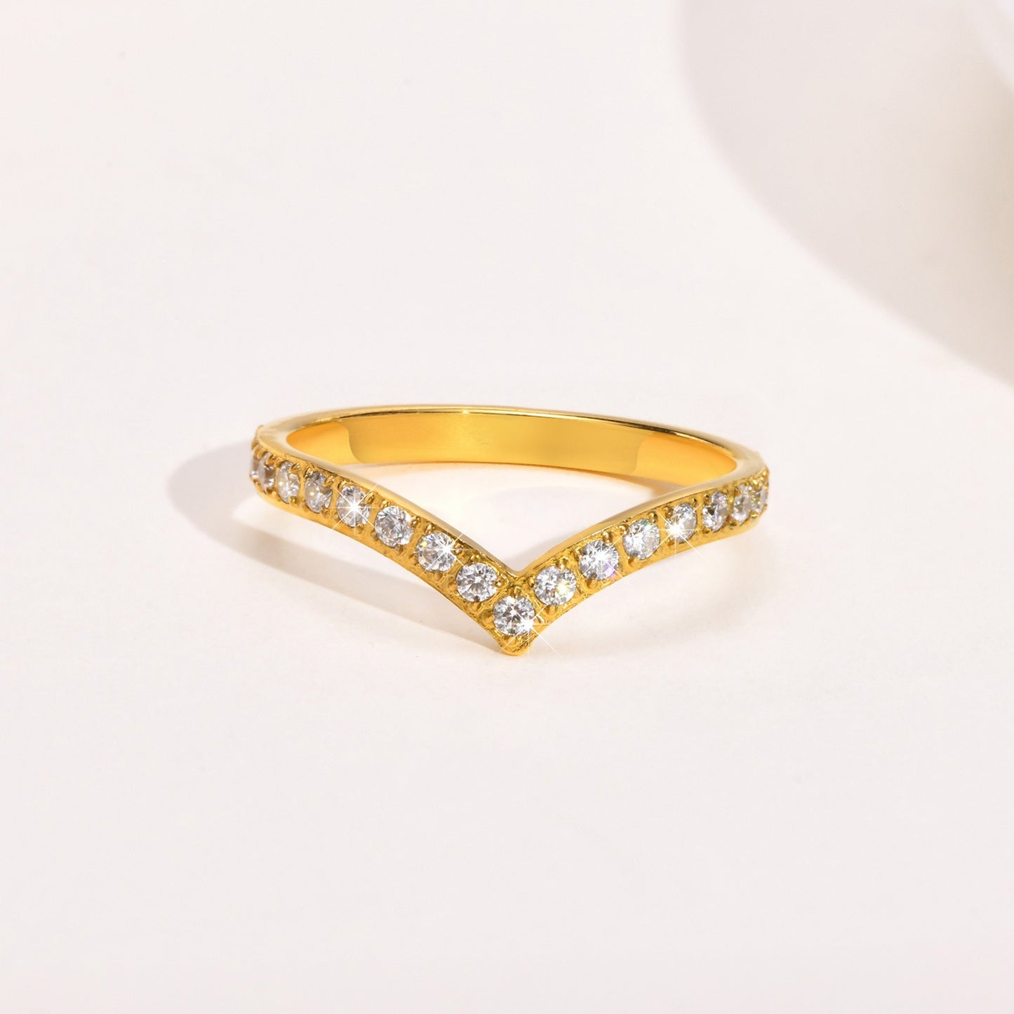 V-Edge Steel Ring – Gold-Plated Power Symbol with Zircon Grit R-665