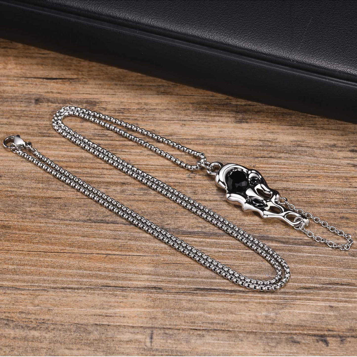 Kemstone Men’s Silver Geometric Pendant Necklace with Black Enamel PNB-192