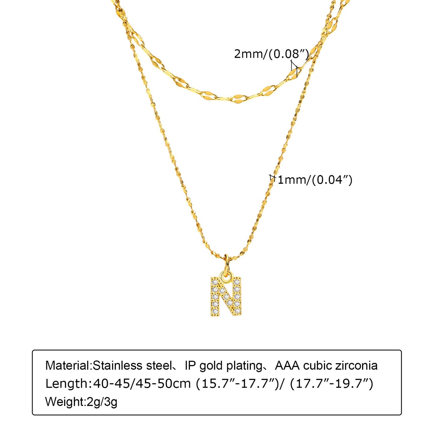 Collar de acero inoxidable Kemstone con 26 letras, cadena de estrellas y circonitas (2 piezas, verano, NC-1325G)