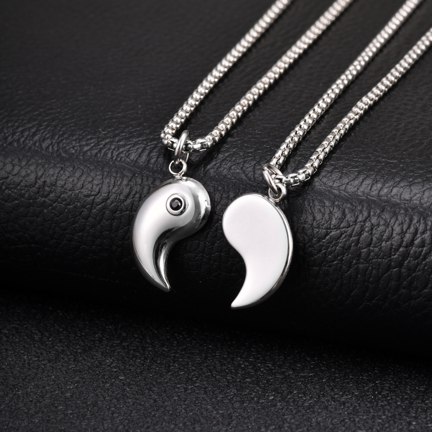 Kemstone Stainless Steel Bagua Yin Yang Cubic Zirconia Pendant Necklace for Men Women Black Silver Geometry CN-154