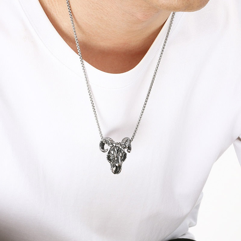 Kemstone Pendant Necklace for Men Titanium Steel Gothic Animal Pendant Snake Spider Skull Silver KP117040-LU