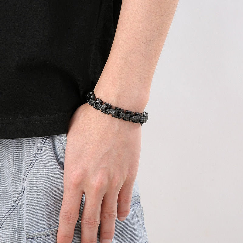 Kemstone Men’s Dragon Spine Chain Bracelet – 11mm Stainless Steel Gothic Norse KB40302-D