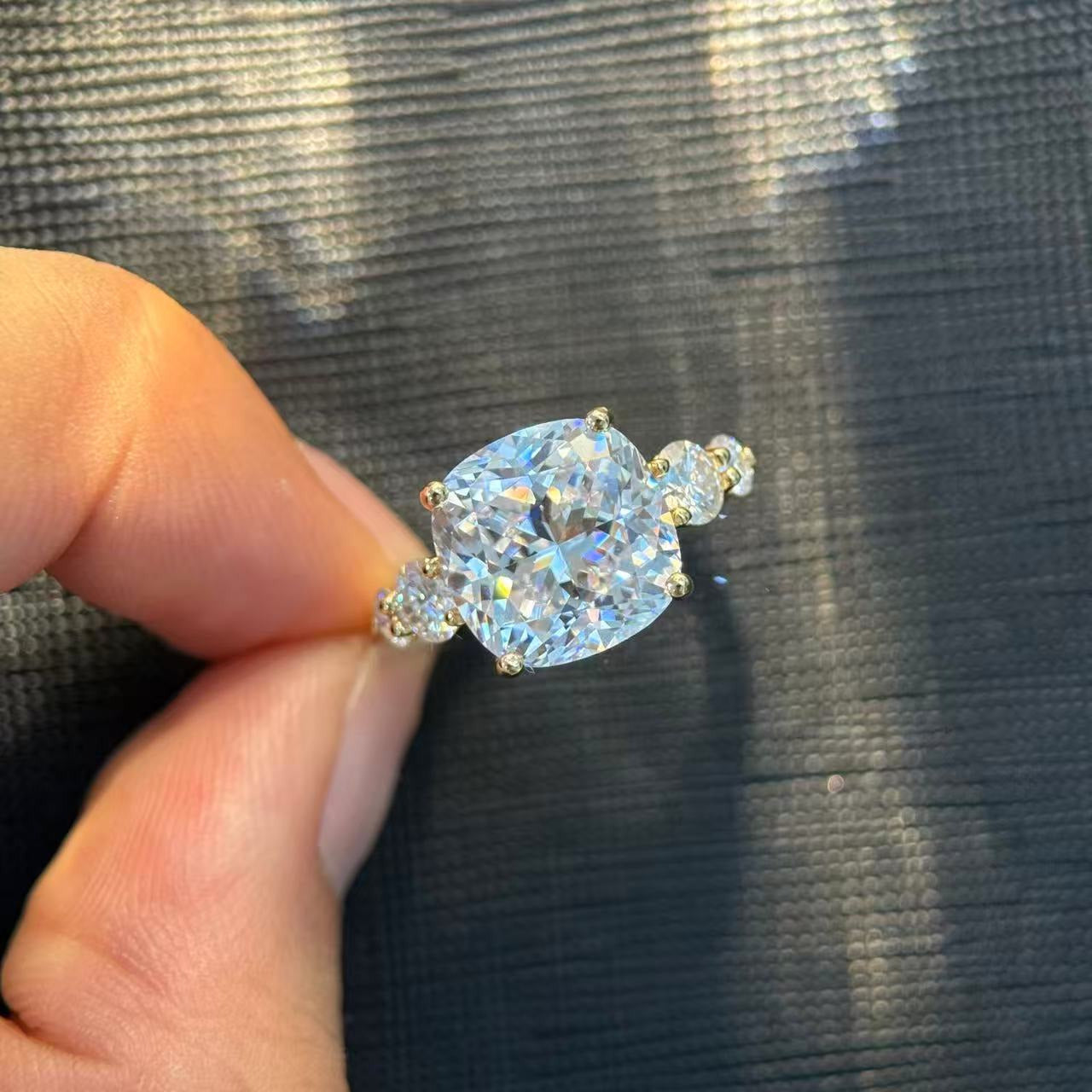 Kemstone Square Cushion Cut Moissanite Five-Stone Ring for Women, 1–6 Carat | S925 Gold-Plated Bridal Engagement Ring SU542R