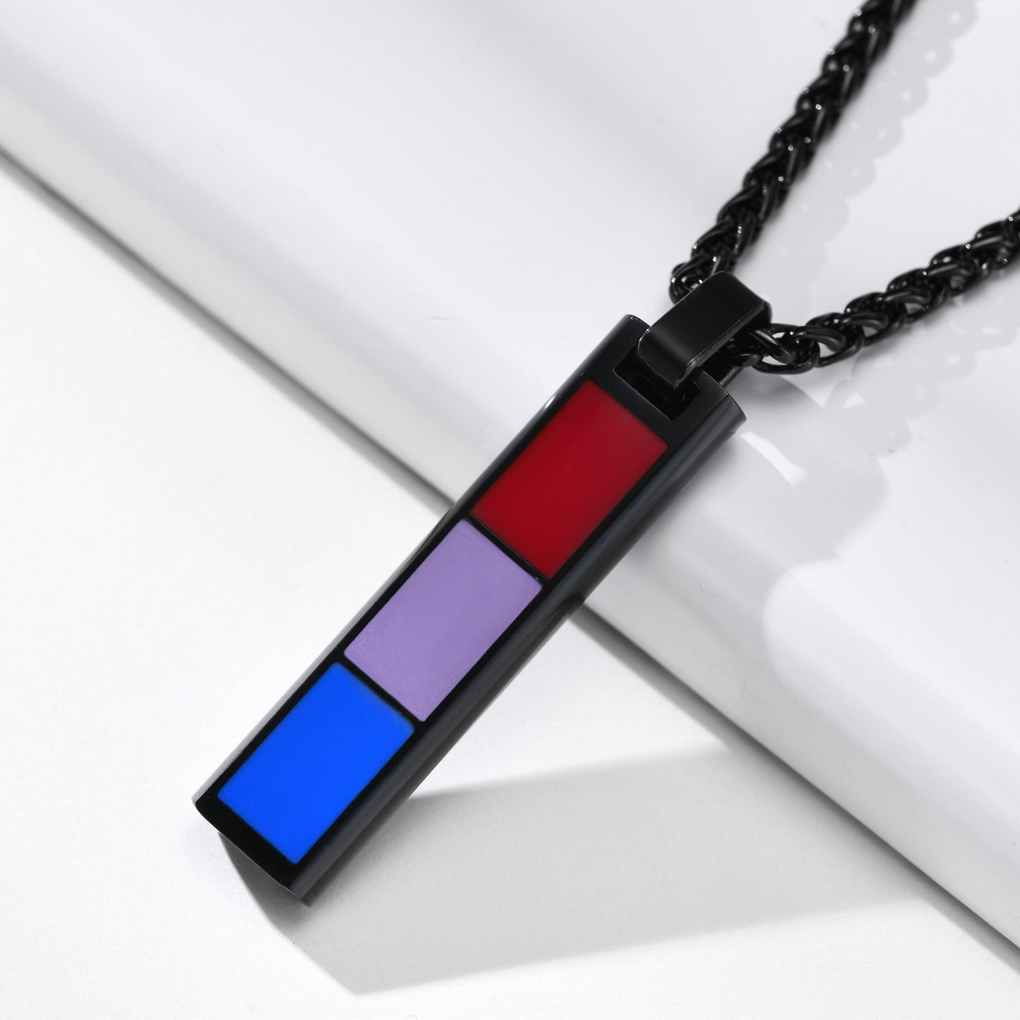 Kemstone Color Block Bar Pendant Necklace Stainless Steel Rectangle Design for Men PPN-004