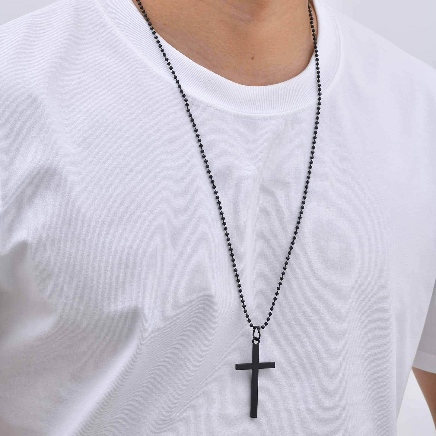 Kemston Cross Pendant Necklace for Men Alloy Long Chain Hip Hop Style NC-3028