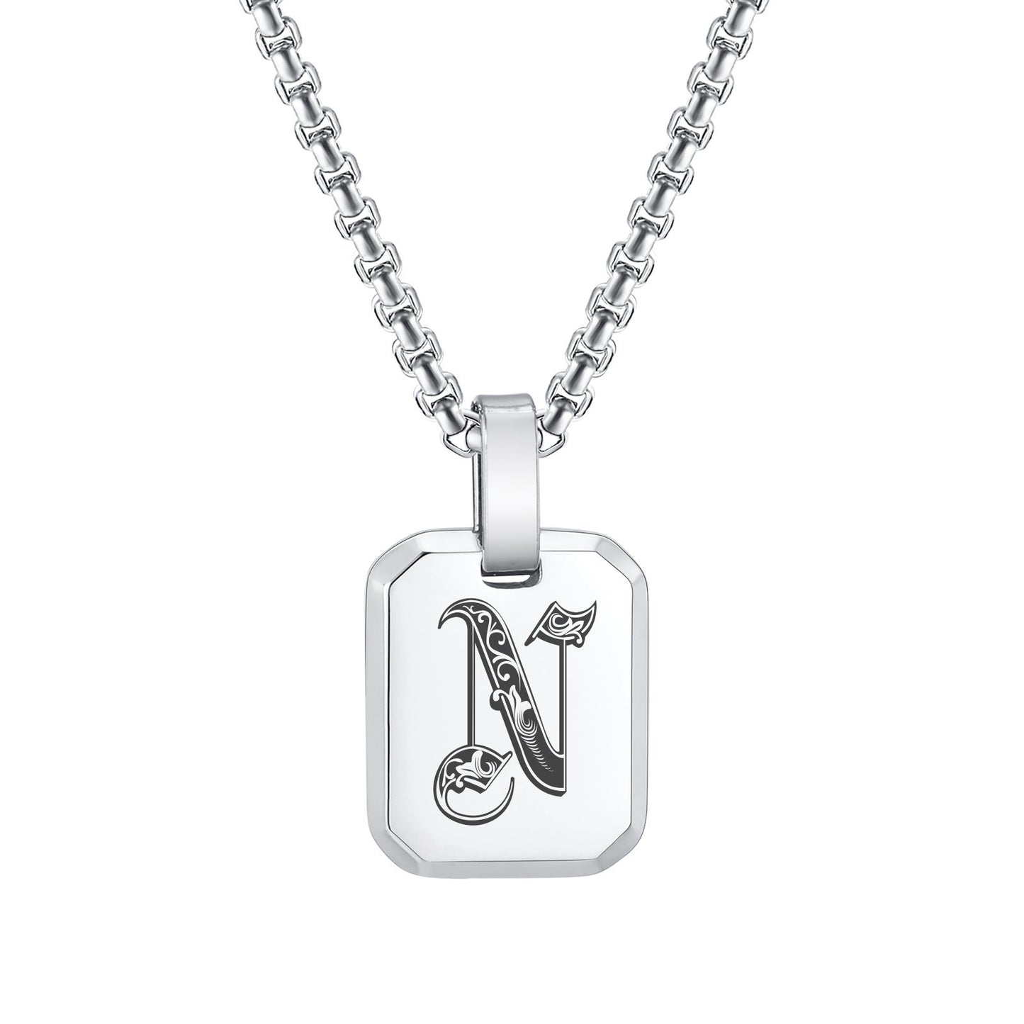 Kemston Initial Letter Pendant Necklace for Men Stainless Steel Tag Design PN-1925