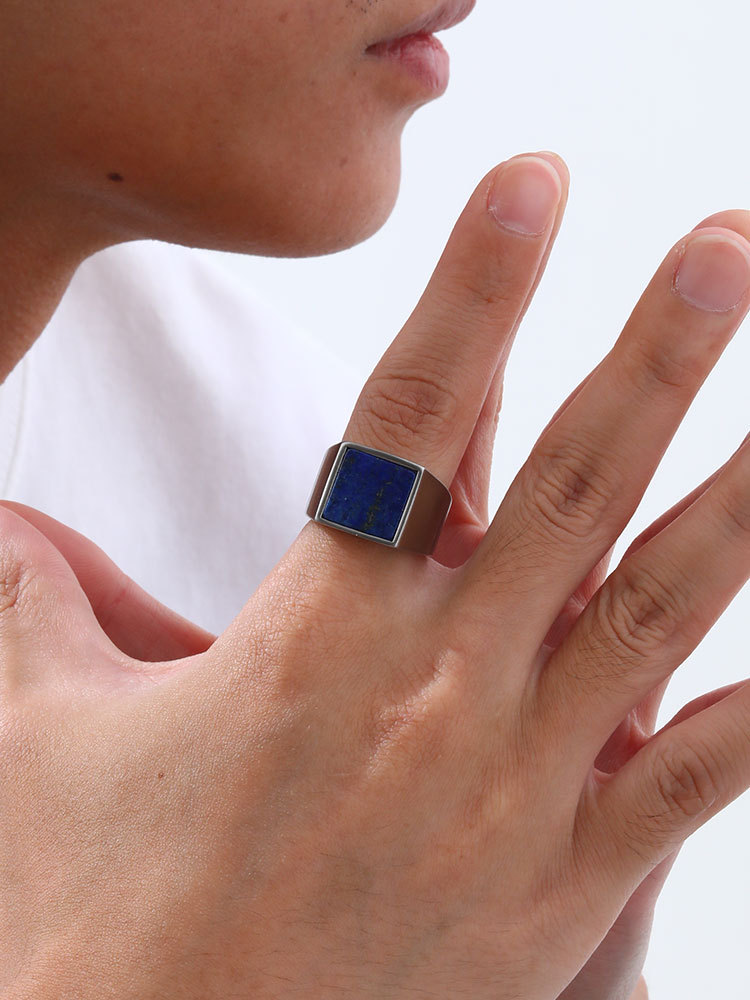 Kemstone Men’s Square Natural Stone Signet Ring Stainless Steel RC682
