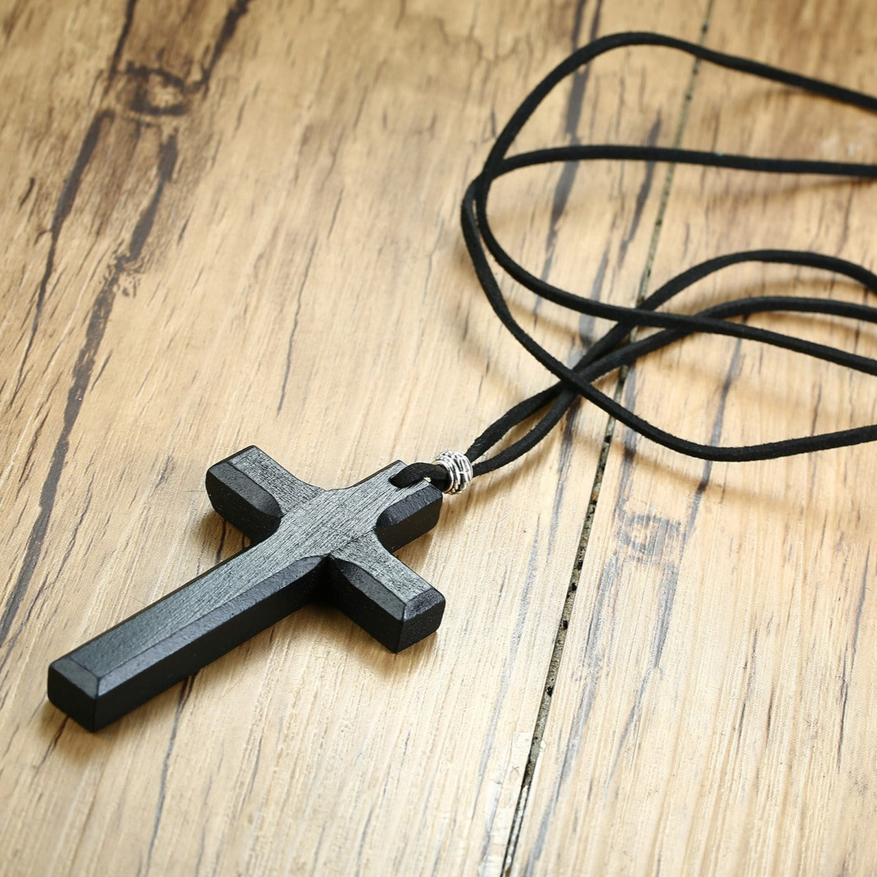 Kemston Wooden Cross Pendant Necklace for Men Adjustable Cord PN-1278