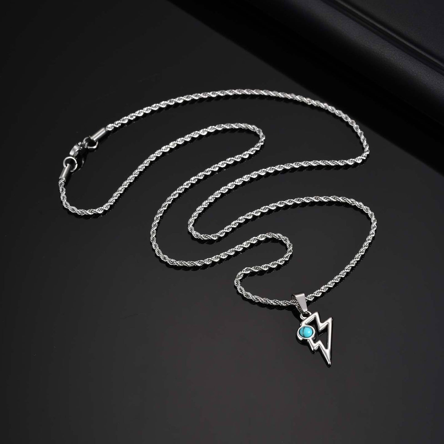 Kemstone Men’s Stainless Steel Lightning Pendant Necklace – Natural Stone Jewelry PN-2202