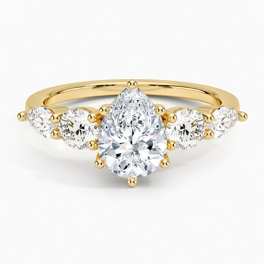 Kemstone Pear Cut Moissanite Five-Stone Ring for Women, 1–6ct D–E VVS, S925 Gold-Plated Wedding & Engagement Band SU543R