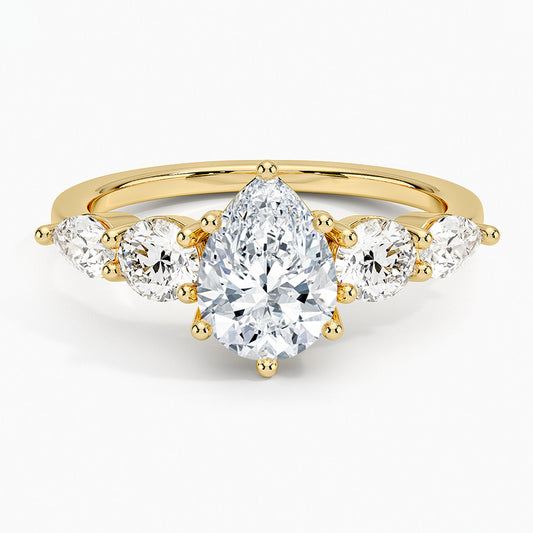 Kemstone Pear Cut Moissanite Five-Stone Ring for Women, 1–6ct D–E VVS, S925 Gold-Plated Wedding & Engagement Band SU543R