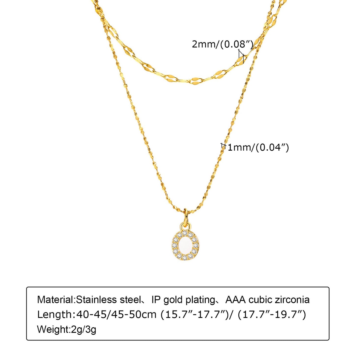 Collar de acero inoxidable Kemstone con 26 letras, cadena de estrellas y circonitas (2 piezas, verano, NC-1325G)