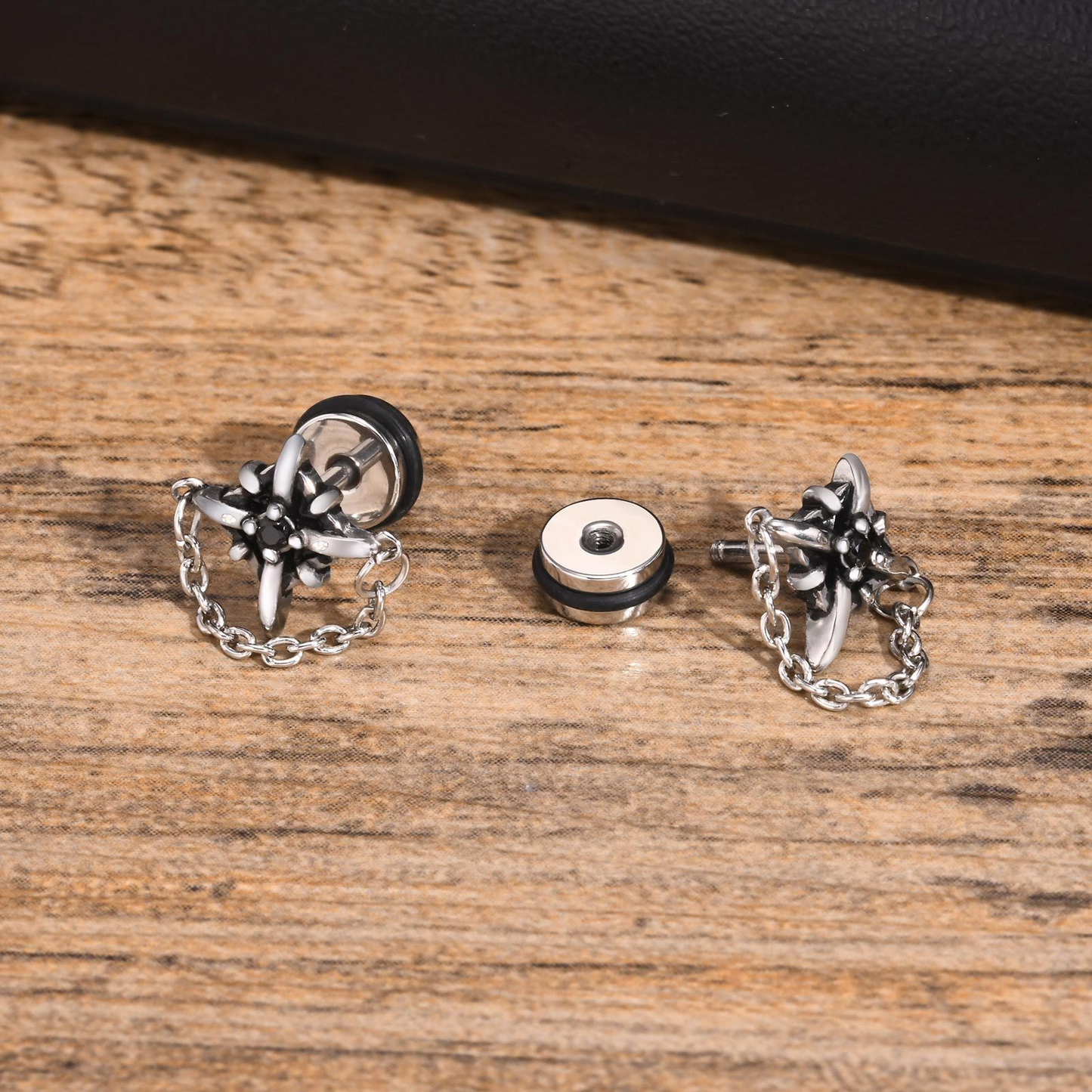 Kemstone Stainless Steel Gothic Stud Earring – Cross Cat Spider Symbol ES-512