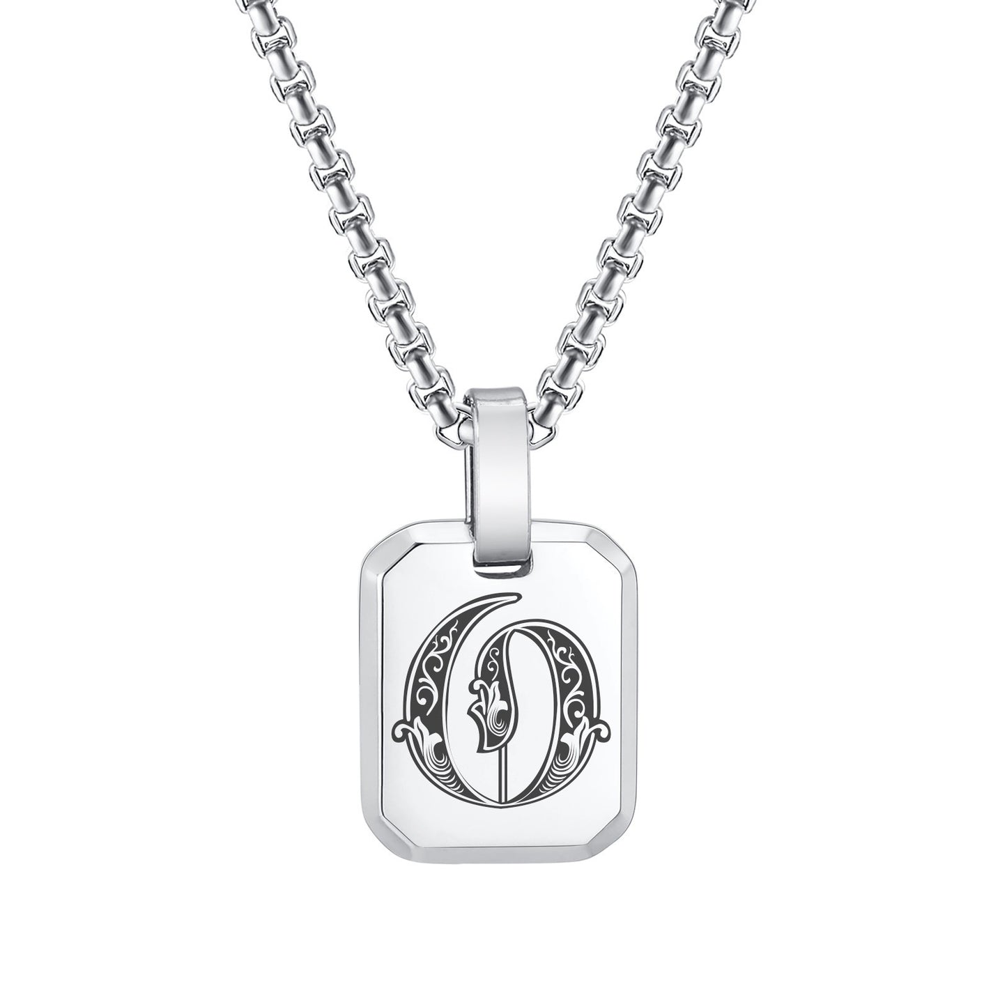 Kemston Initial Letter Pendant Necklace for Men Stainless Steel Tag Design PN-1925