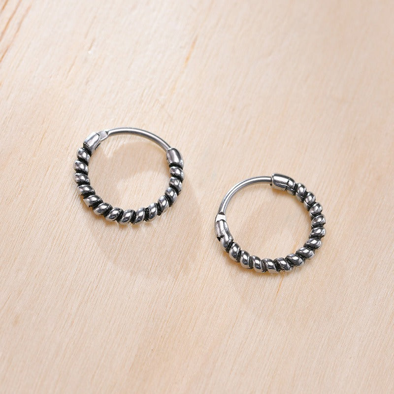 Kemstone Men’s Titanium Steel Hoop Earrings – Braided Rope Huggie Hoops EH-322