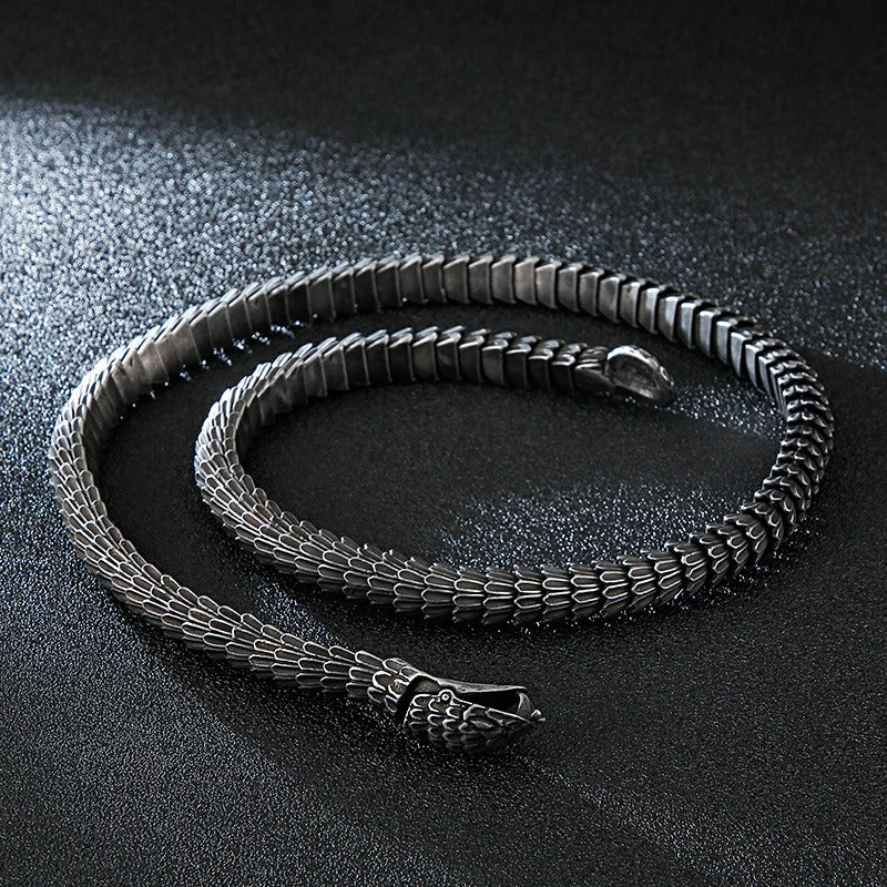 Gothic Snake Scale Chain Bracelet & Necklace – Vintage Titanium Steel Serpent Jewelry for Men KB126122