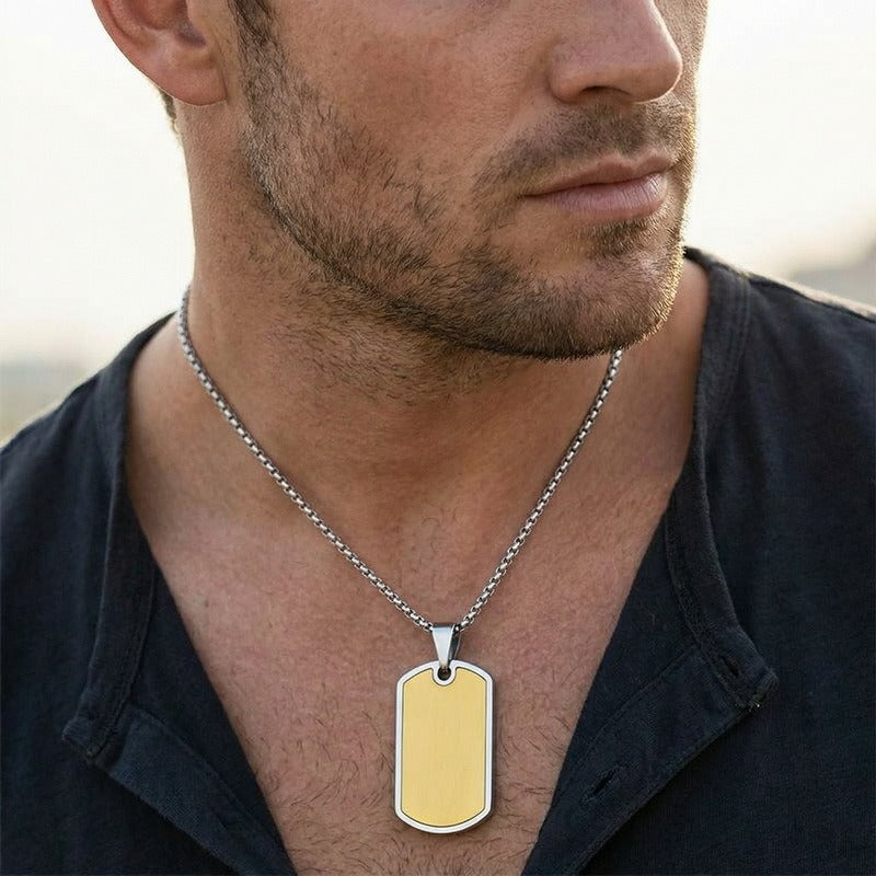 Kemstone Titanium Steel Tag Pendant Necklace – Brushed ID Plate for Men KP118330-ZLA