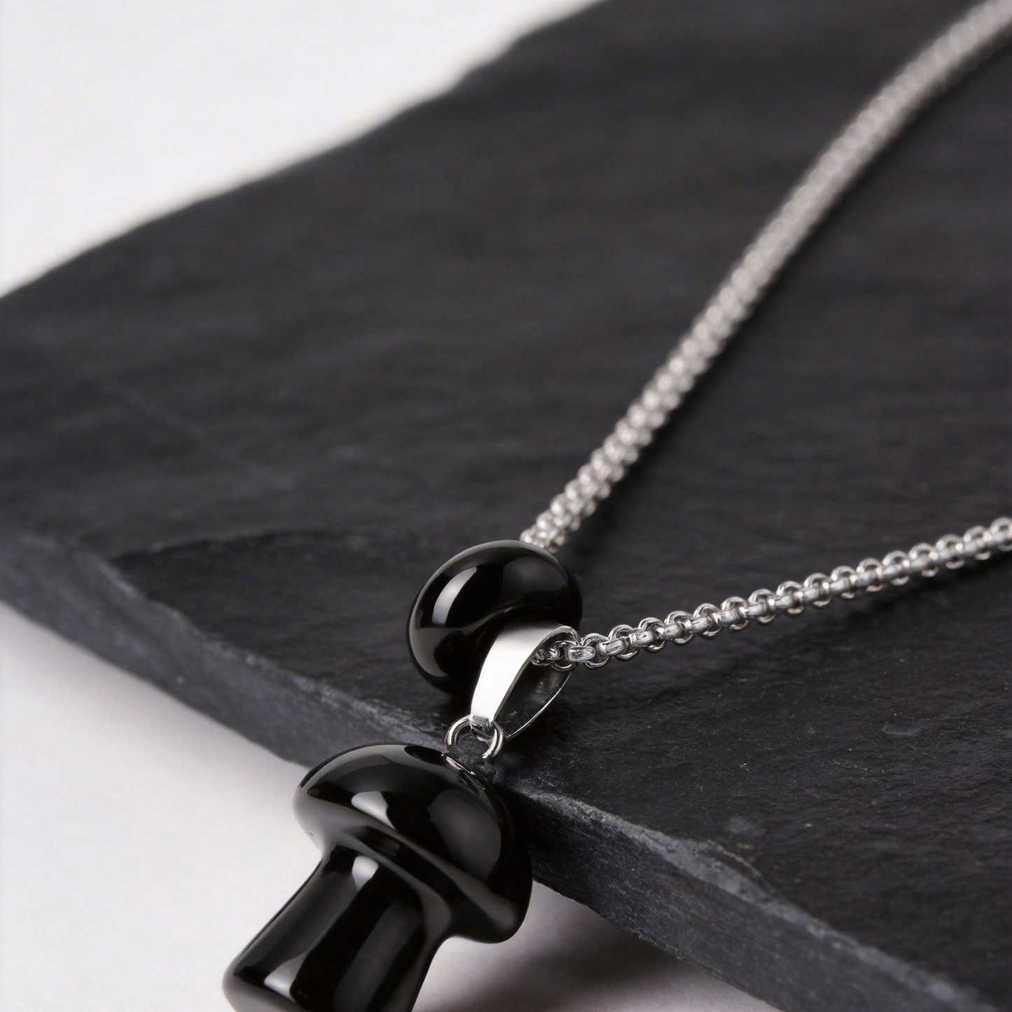 Kemstone Mushroom Pendant Necklace Natural Stone Stainless Steel for Men Women Aventurine Tiger Eye Obsidian NC2875