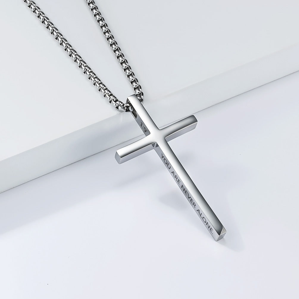 Kemstone Stainless Steel Engraved Cross Pendant Necklace for Men Minimalist Bar Chain K-PT670