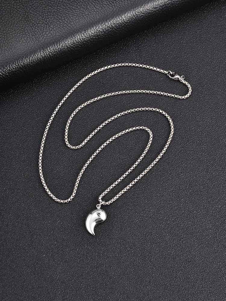 Kemstone Stainless Steel Bagua Yin Yang Cubic Zirconia Pendant Necklace for Men Women Black Silver Geometry CN-154