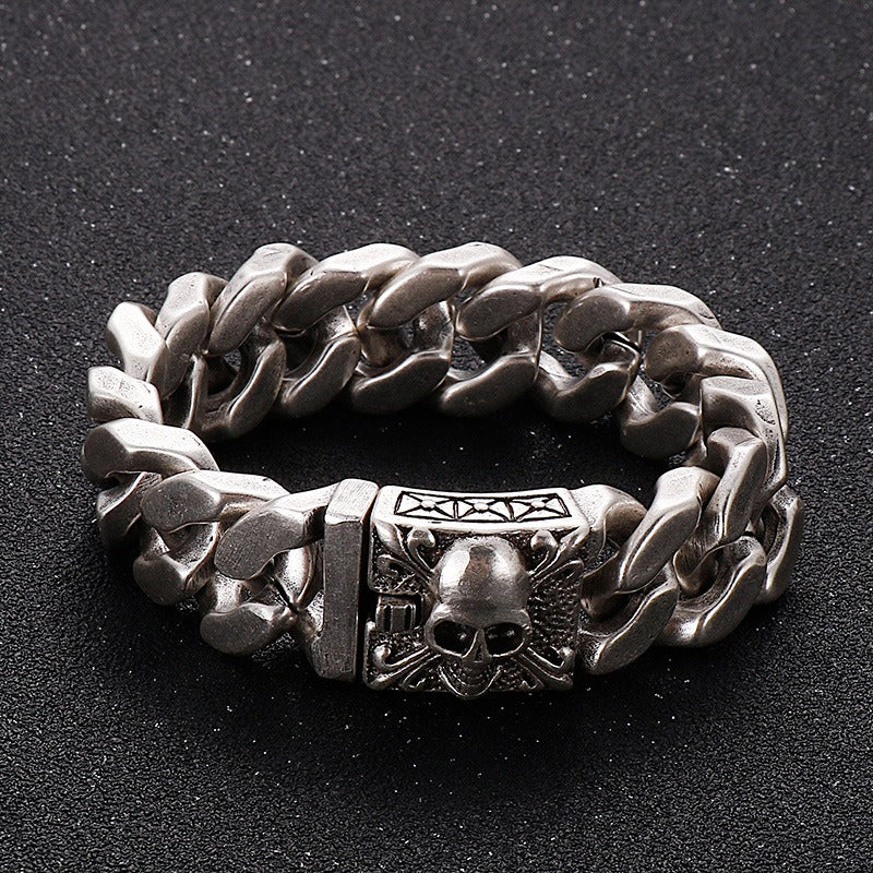Kemstone Titanium Steel Skull Cuban Chain Bracelet – Bold Streetwear Men’s Accessory KB69725-BD