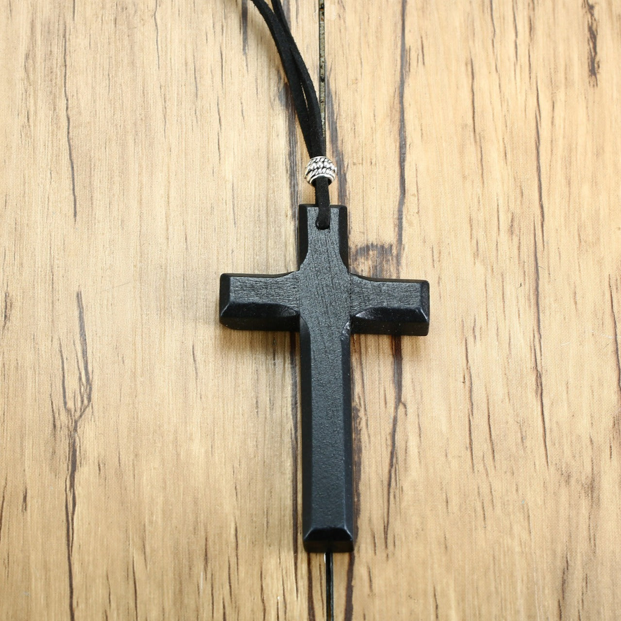 Kemston Wooden Cross Pendant Necklace for Men Adjustable Cord PN-1278