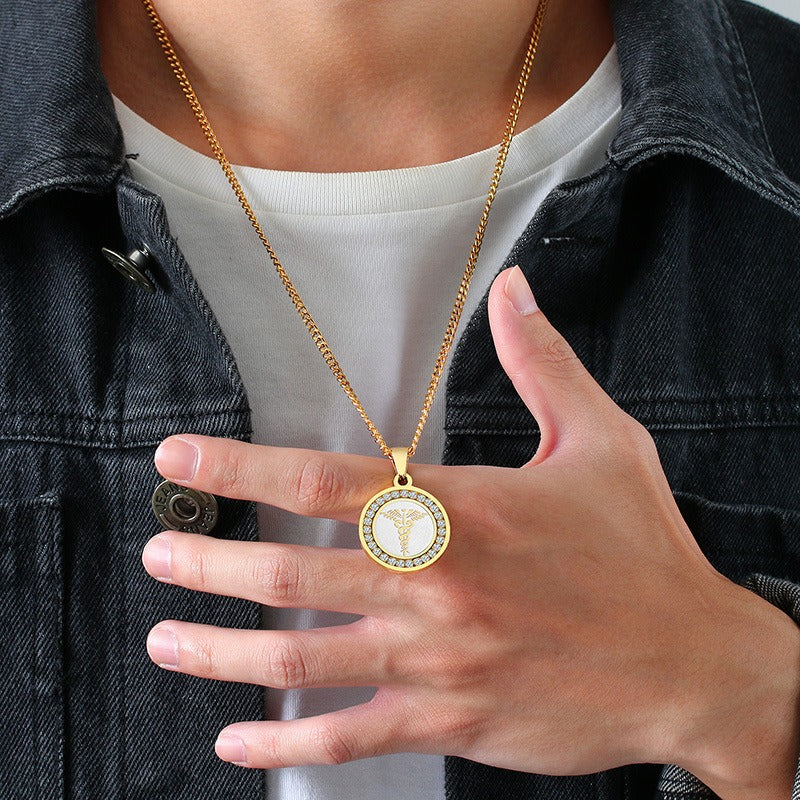 Kemstone Men’s Stainless Steel Caduceus Pendant Necklace – Gold & Silver PN-619