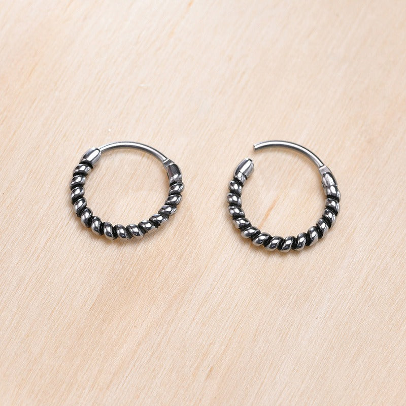 Kemstone Men’s Titanium Steel Hoop Earrings – Braided Rope Huggie Hoops EH-322