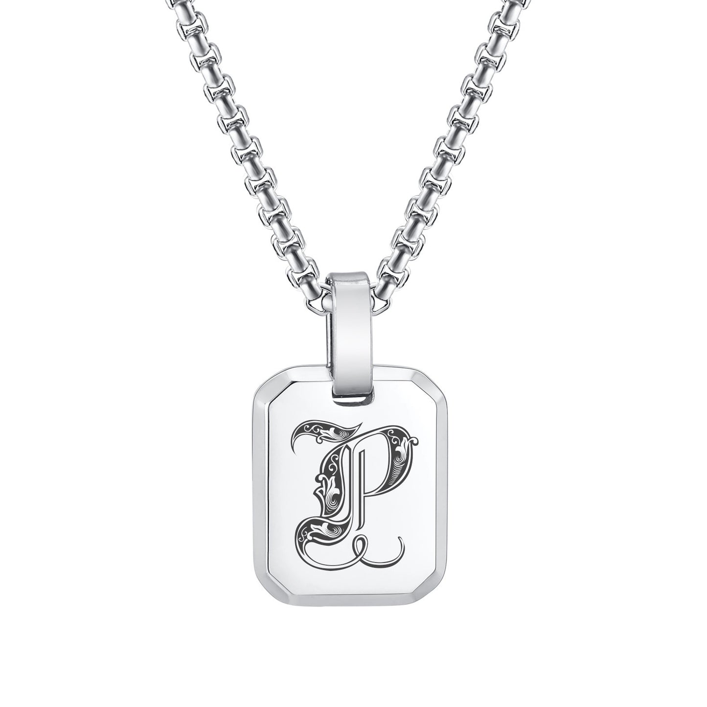 Kemston Initial Letter Pendant Necklace for Men Stainless Steel Tag Design PN-1925
