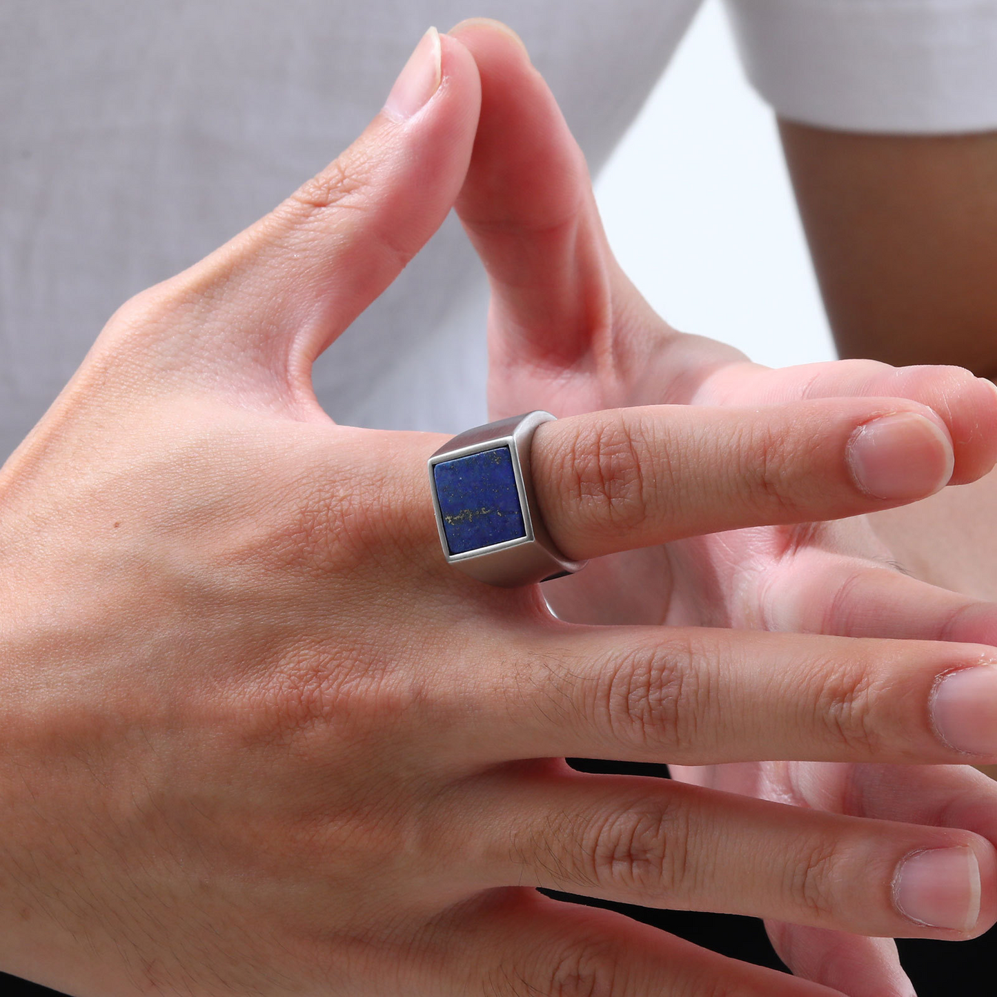 Kemstone Men’s Square Natural Stone Signet Ring Stainless Steel RC682