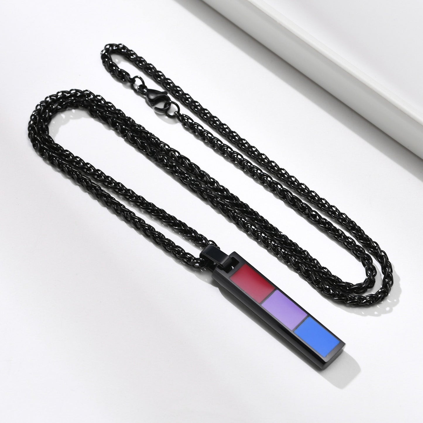 Kemstone Color Block Bar Pendant Necklace Stainless Steel Rectangle Design for Men PPN-004