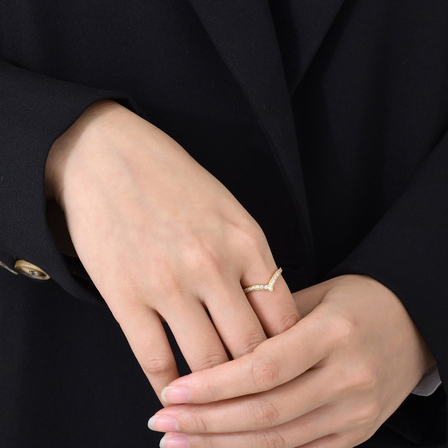 V-Edge Steel Ring – Gold-Plated Power Symbol with Zircon Grit R-665