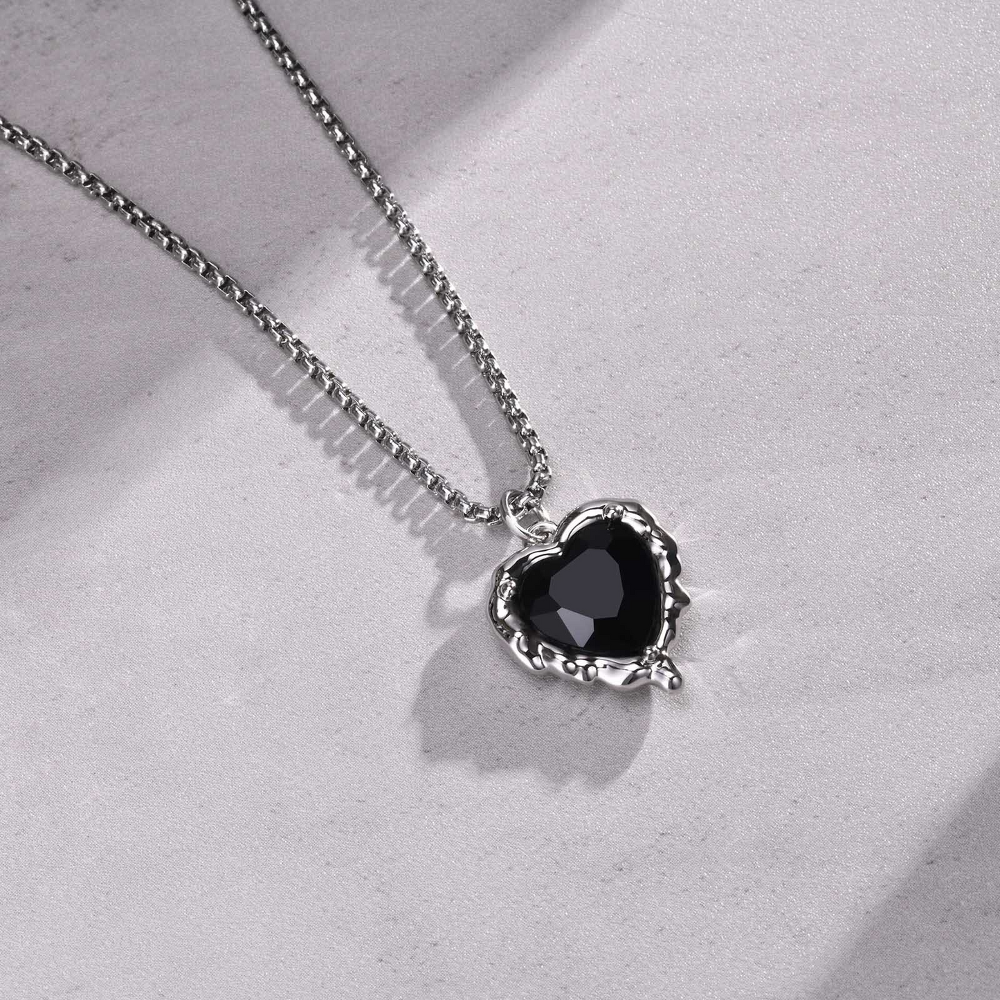 Kemstone Men’s Silver Geometric Pendant Necklace with Black Enamel PNB-192