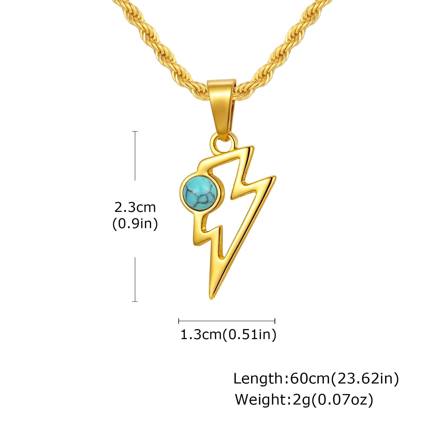 Kemstone Men’s Stainless Steel Lightning Pendant Necklace – Natural Stone Jewelry PN-2202