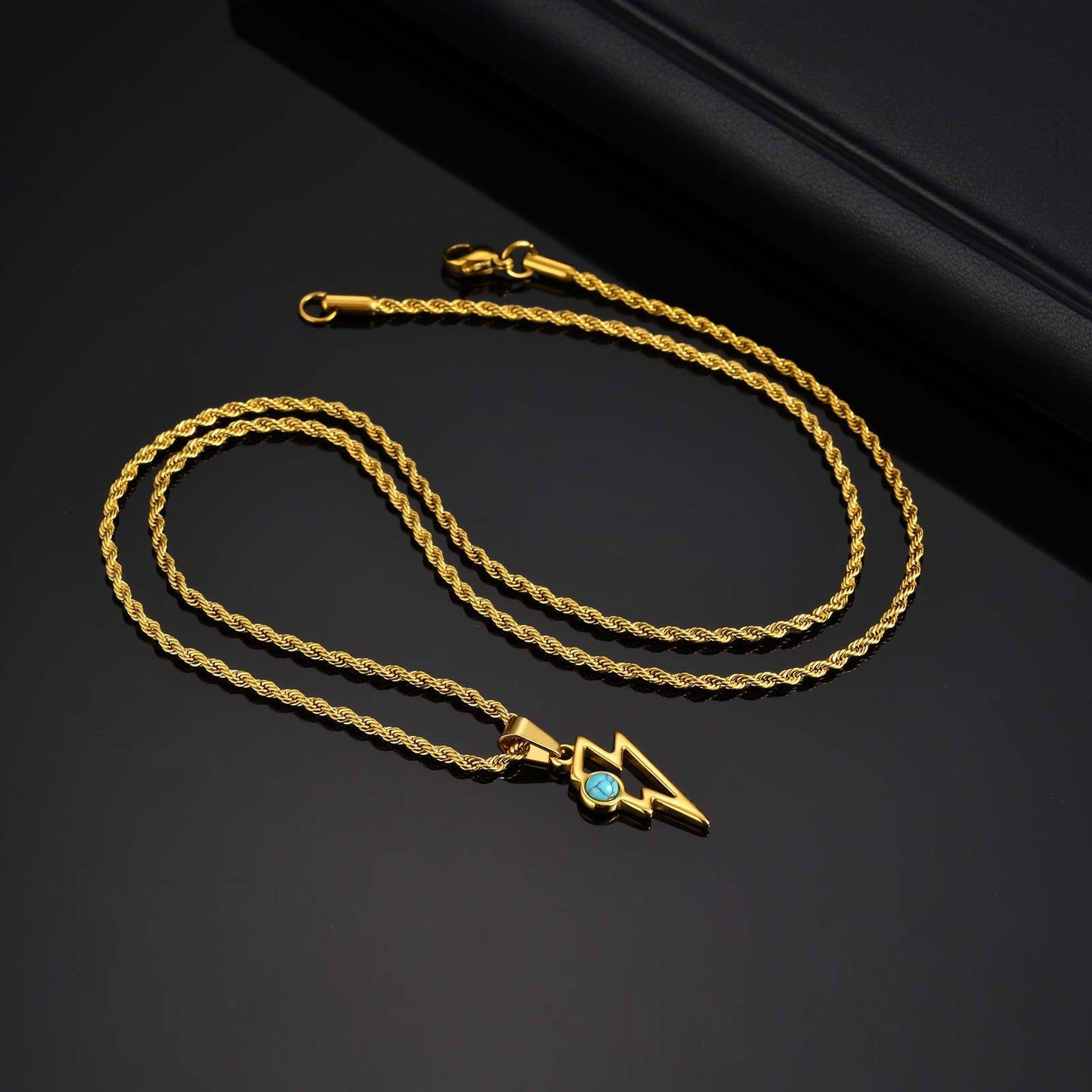 Kemstone Men’s Stainless Steel Lightning Pendant Necklace – Natural Stone Jewelry PN-2202