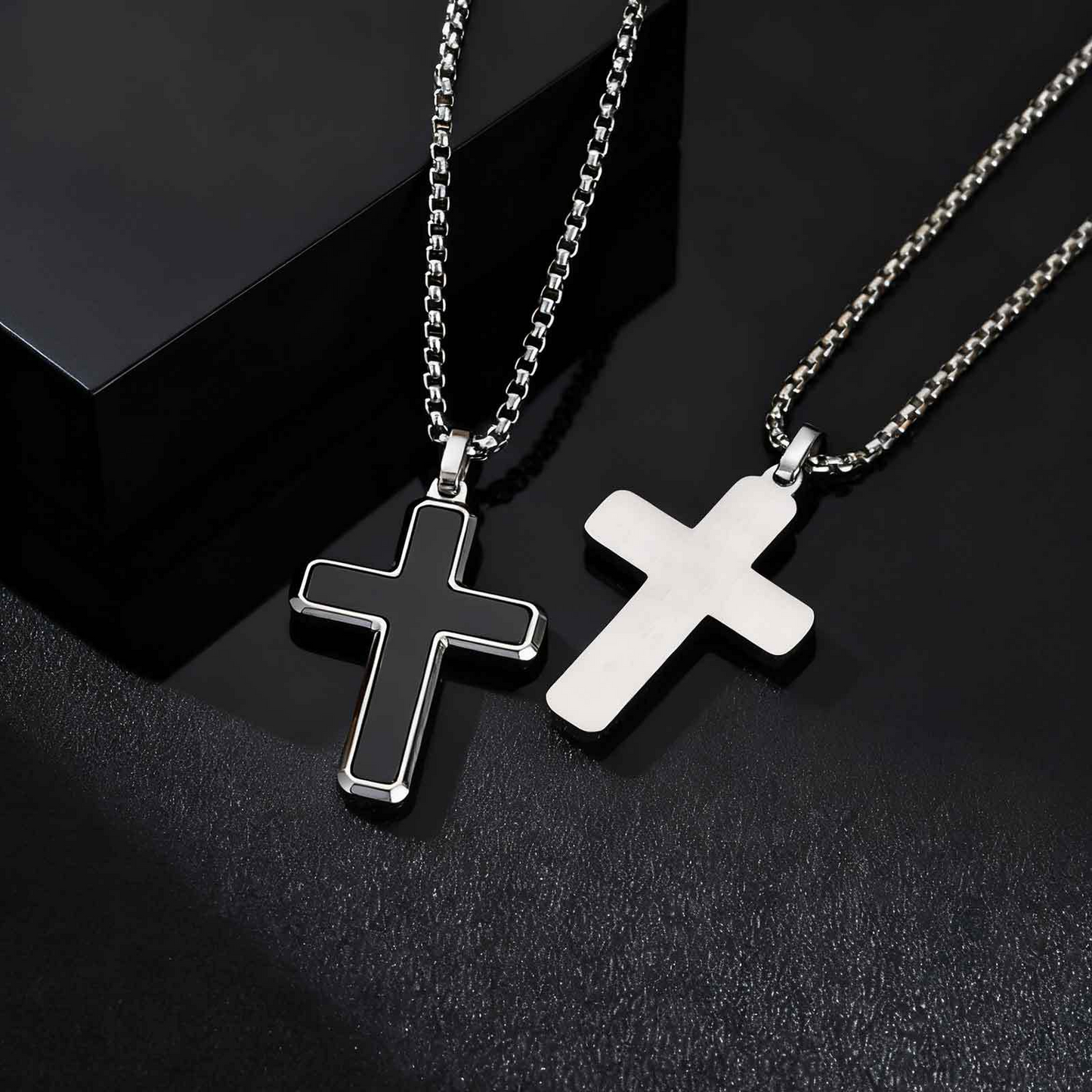 Kemstone Stainless Steel Cross Pendant Necklace – Tiger Eye & Turquoise Inlay for Men PN-2224