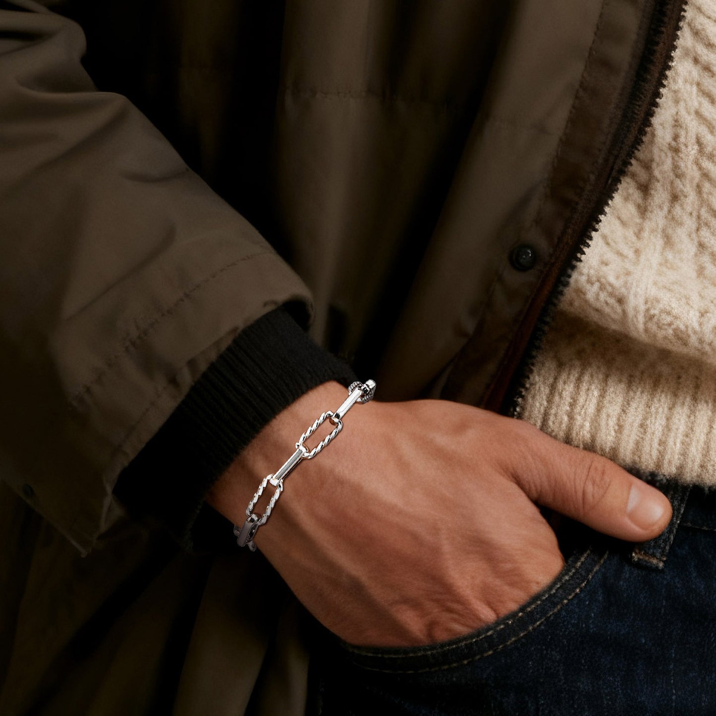 Kemstone Stainless Steel Handcrafted Link Chain Bracelet for Men BR-1705