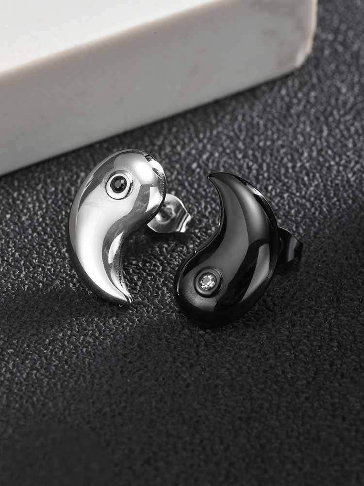 Kemstone Stainless Steel Bagua Yin Yang Cubic Zirconia Pendant Necklace for Men Women Black Silver Geometry CN-154