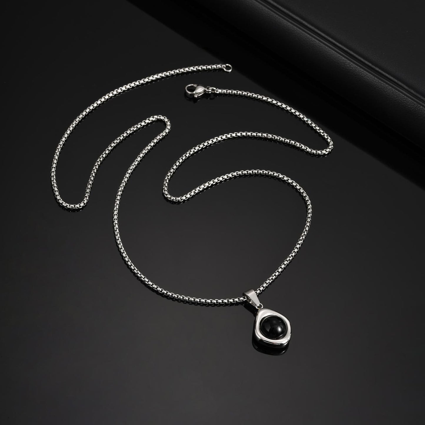 Kemstone Men’s Stainless Steel Necklace – Irregular Natural Stone Pendant Tiger Eye / Onyx / Turquoise PN-2189