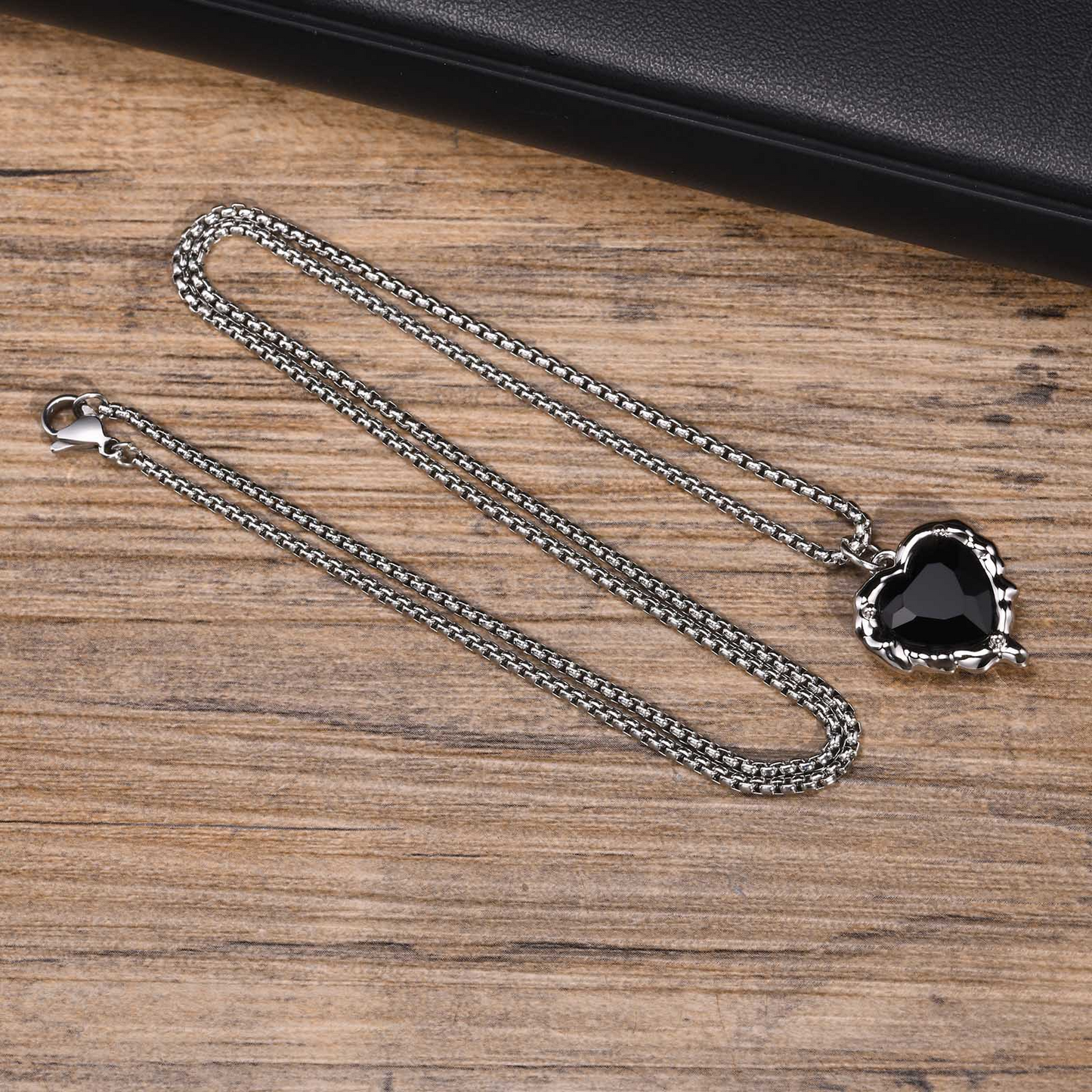 Kemstone Men’s Silver Geometric Pendant Necklace with Black Enamel PNB-192