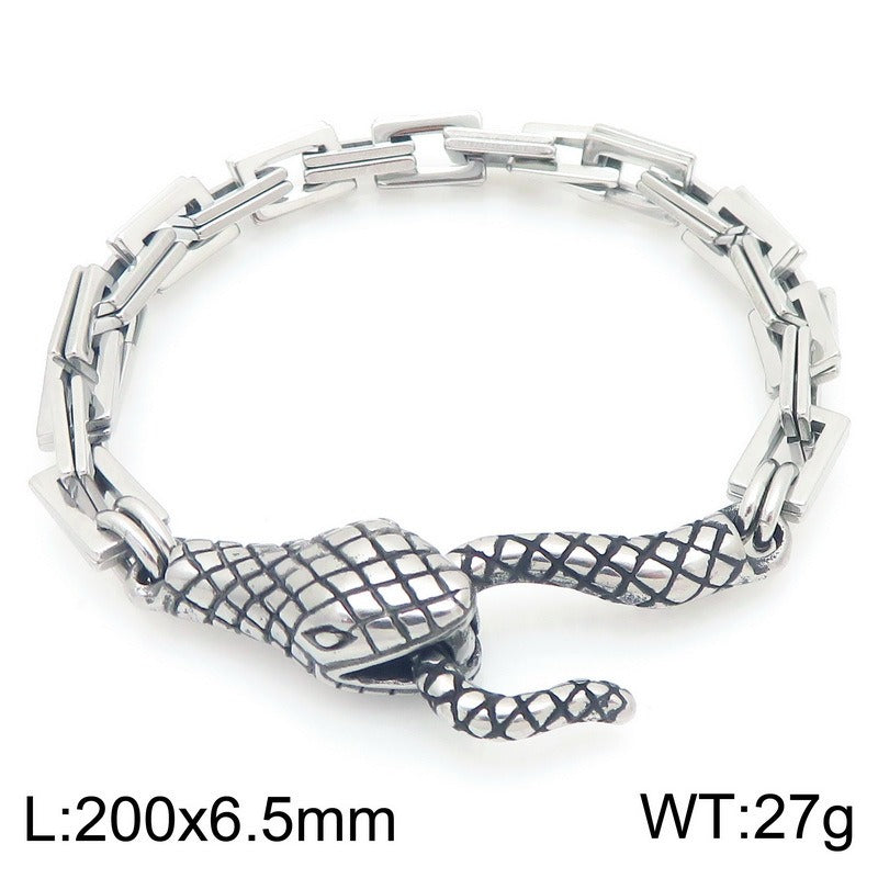 Kemstone Punk Snake Head Chain Bracelet for Men – Titanium Steel 200mm KB203290-Z