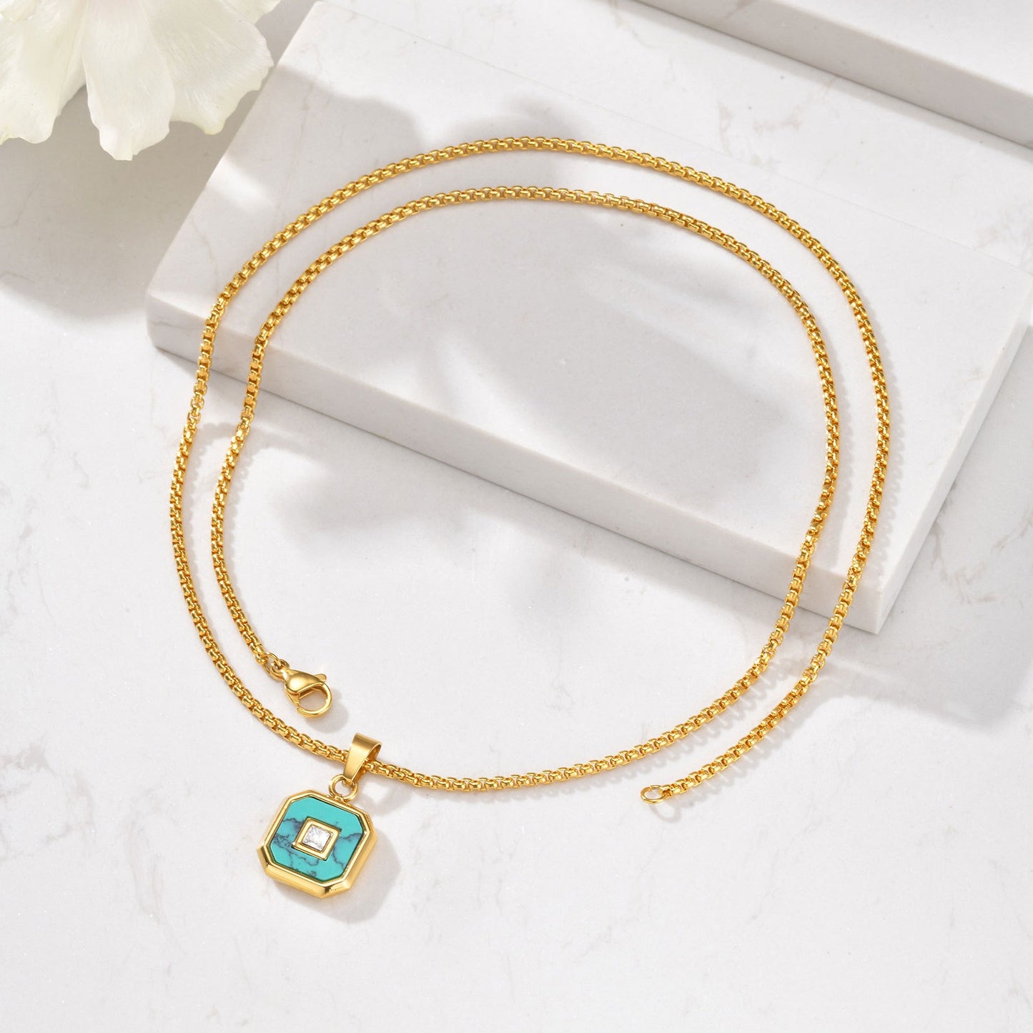 Kemstone Men’s Stainless Steel Lapis Lazuli Cubic Zirconia Pendant Necklace – Gold Silver Black PN-2074