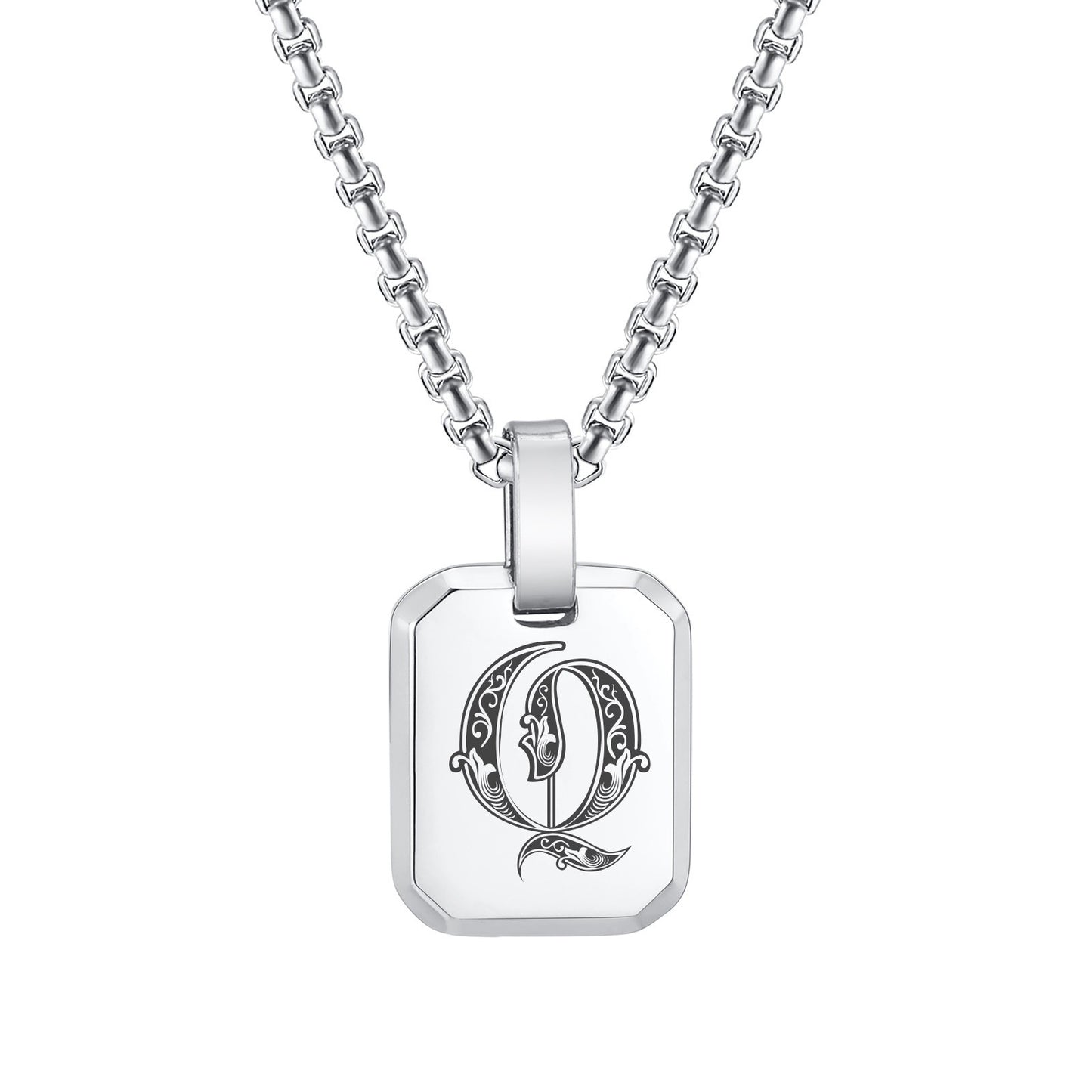Kemston Initial Letter Pendant Necklace for Men Stainless Steel Tag Design PN-1925
