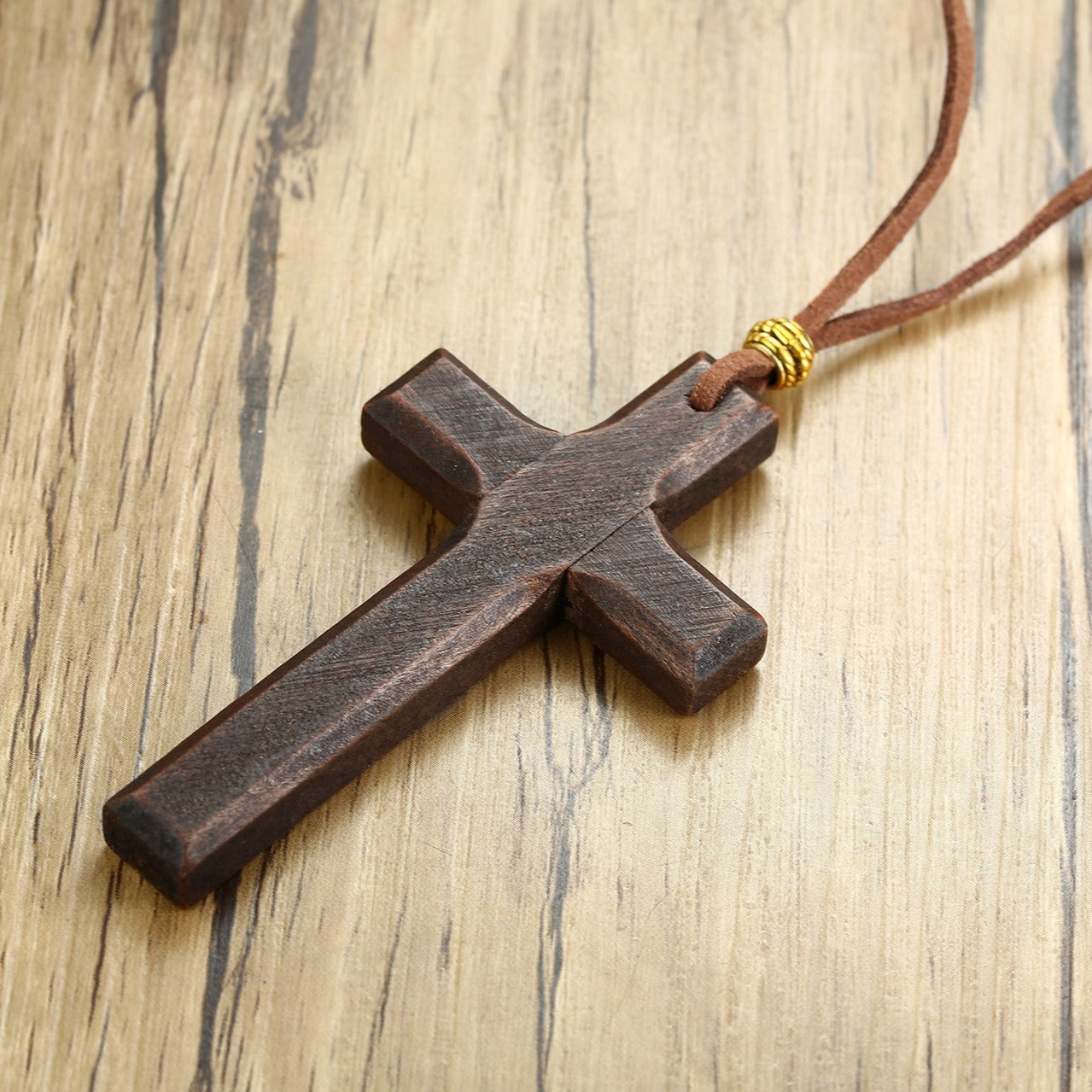 Kemston Wooden Cross Pendant Necklace for Men Adjustable Cord PN-1278