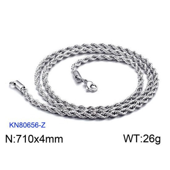 Kemstone Titanium Steel Twisted Rope Chain Necklace - Layering Necklace for Hiphop Rock Minimalist Jewelry, Stainless Steel Textured Collarbone Accessories KN228814-Z