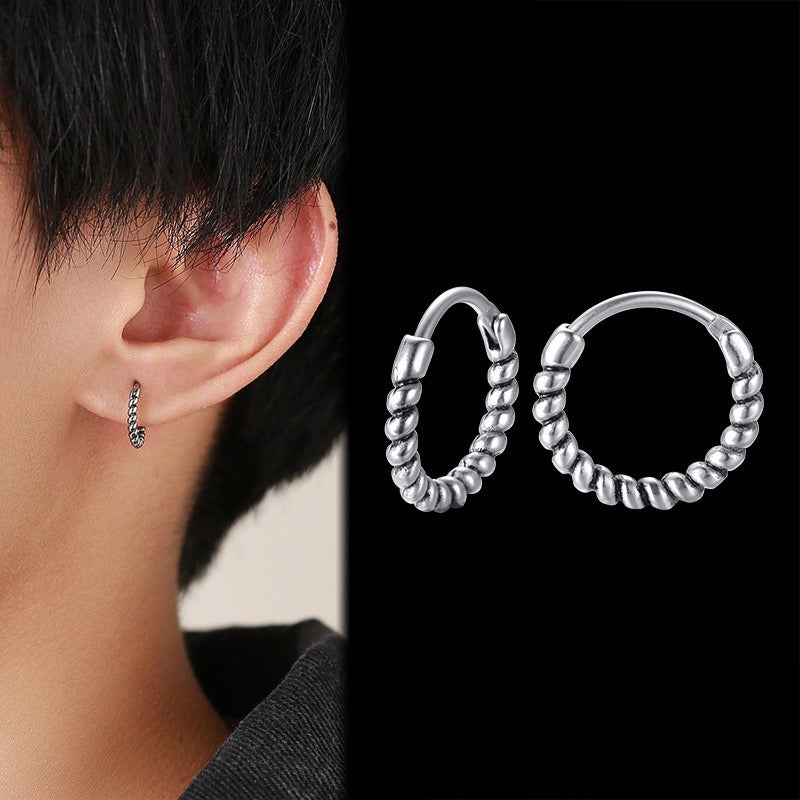 Kemstone Men’s Titanium Steel Hoop Earrings – Braided Rope Huggie Hoops EH-322