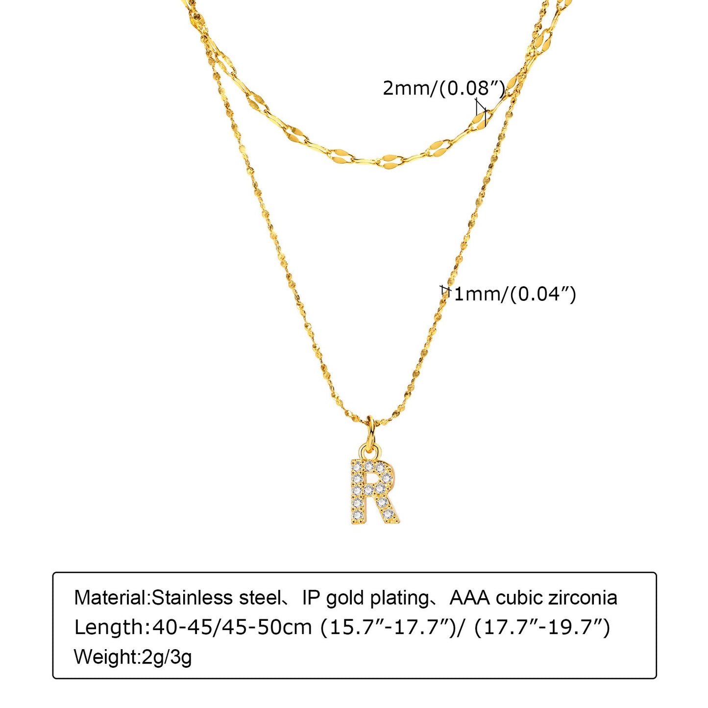 Collar de acero inoxidable Kemstone con 26 letras, cadena de estrellas y circonitas (2 piezas, verano, NC-1325G)
